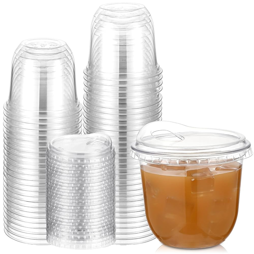 Baderke Clear Plastic Cups with Strawless Sip Lids Disposable Round Bottom Togo Cups for Coffee S... | Amazon (US)