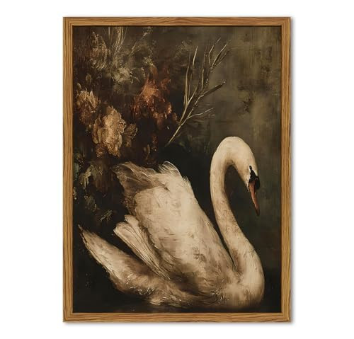 Framed Vintage Canvas Wall Art, Moody Swan Pictures Wall Decor, Dark Academia Animal Paintings Antique Nature Floral Prints Rustic Farmhouse Home Decor for Living Room Bedroom Bathroom 16x24 Inch | Amazon (US)