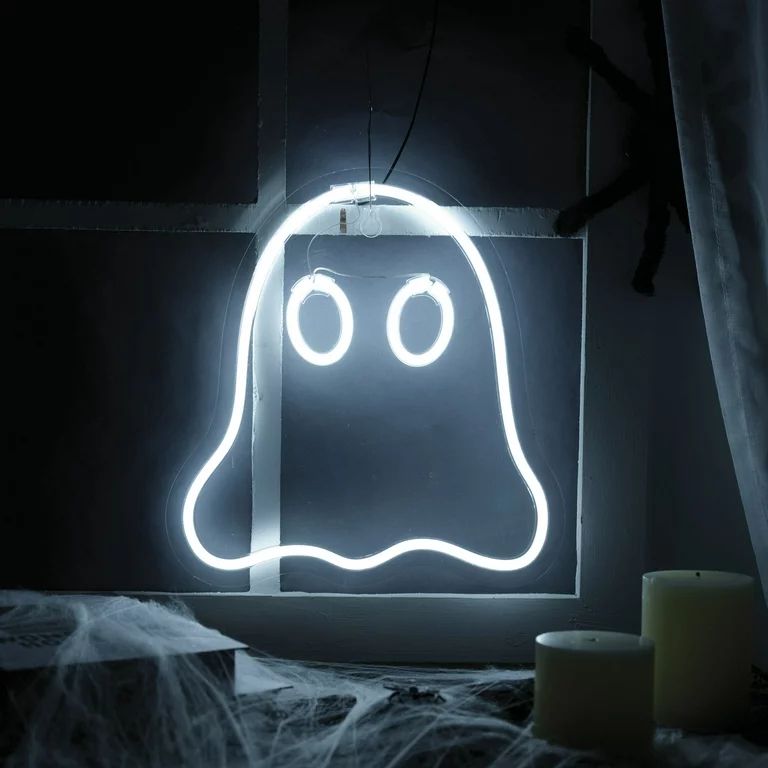 Halloween Cool White LED Neon-style Lighted Ghost Wall Decor with USB Plug, 12", by Way To Celebr... | Walmart (US)