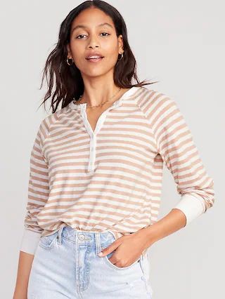 Long-Sleeve Striped Henley T-Shirt for Women | Old Navy (US)