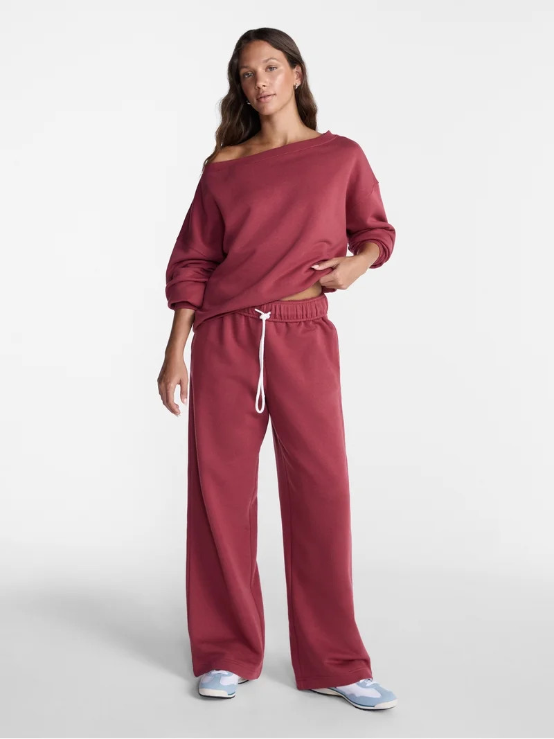 No Boundaries Fleece Sweatshirt and Wide Leg Pants Set, 2 Piece, Women\u2019s and Women's Plus Si... | Walmart (US)