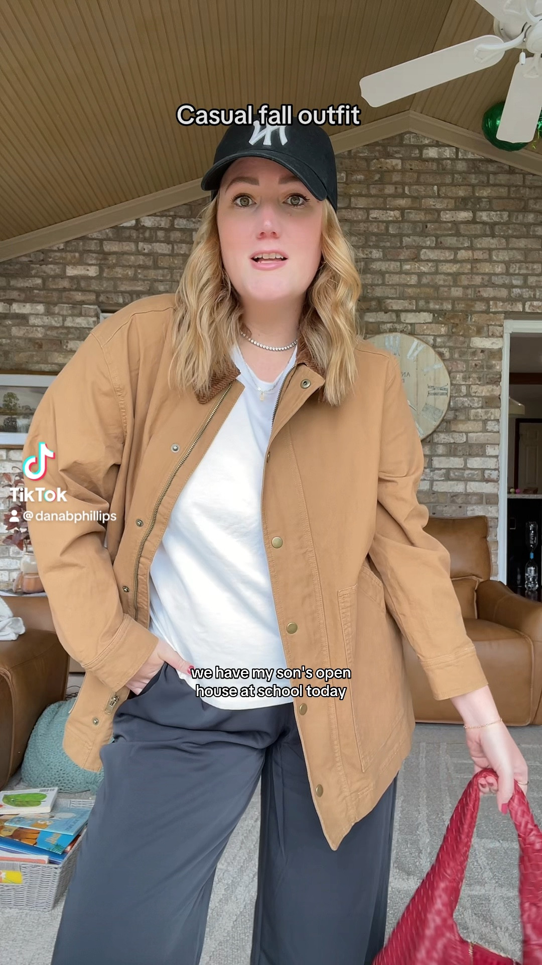 Easy fall outfit. Love this barn jacket so much. Baby tee, white t shirt, drapey pull on pants, Yankees cap, sambas  

#LTKStyleTip #LTKSeasonal #LTKFallSale