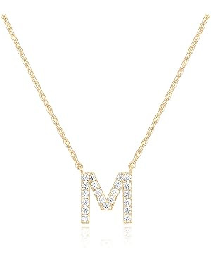 PAVOI 14K White Gold Plated Cubic Zirconia Initial Necklace | Letter Dainty Necklaces for Women | Amazon (US)