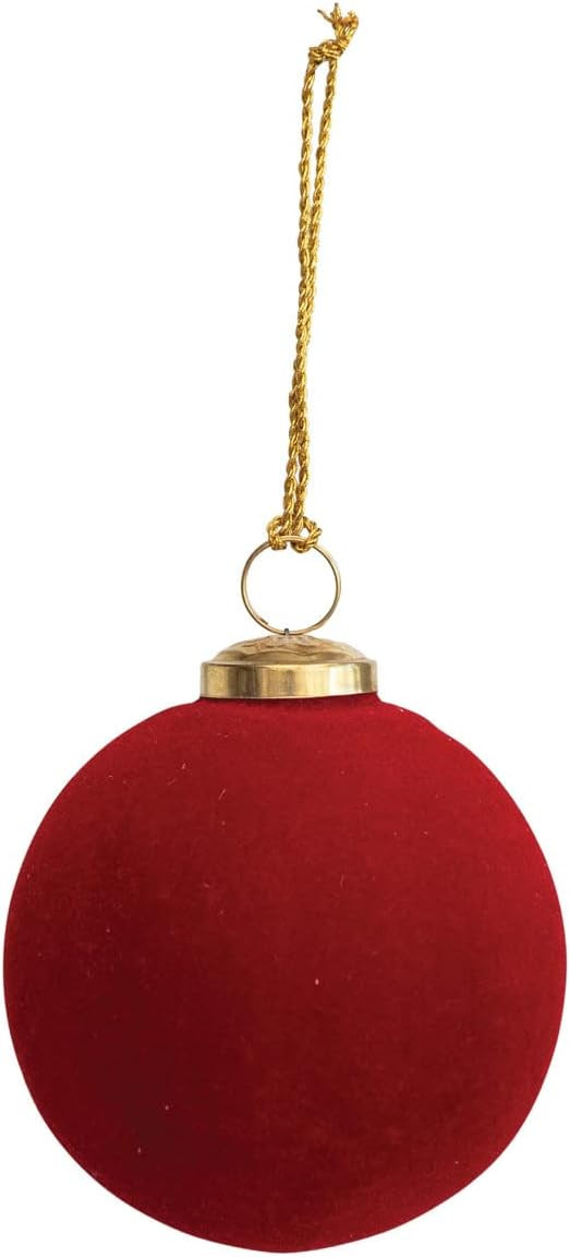 Creative Co-Op 4' Round Flocked Glass Ball Ornament, Red | Amazon (US)