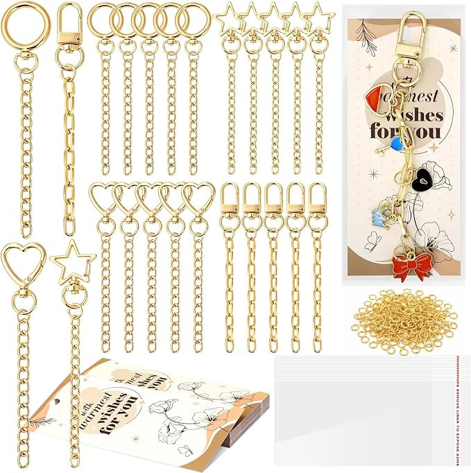 NEOACT 24 Pack Lip Gloss Keychain Making Kit, 4 Styles Gold Keychain Clips with Extender Chain Ju... | Amazon (US)