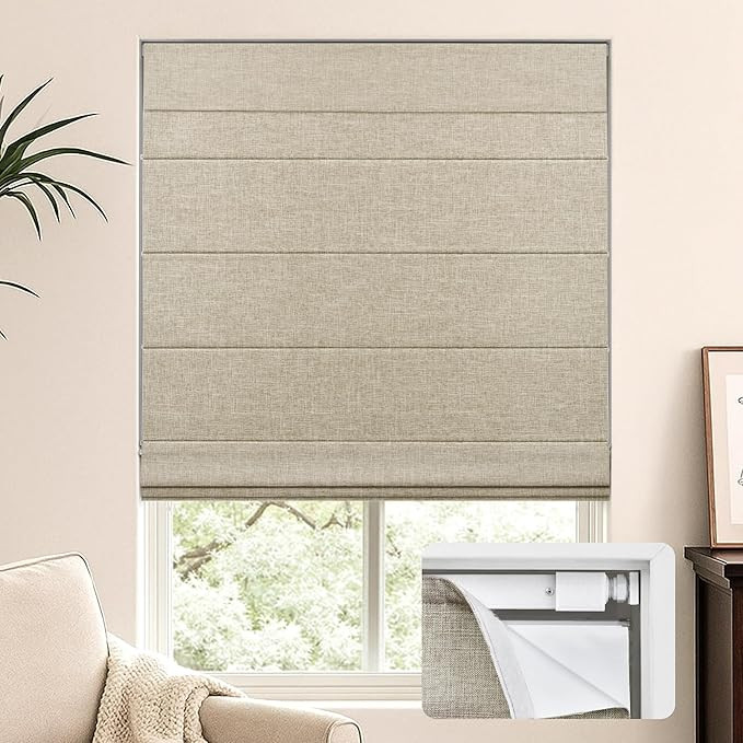 LazBlinds No Tools No Drill Cordless Roman Shades for Windows, Custom Cut to Size Blackout Therma... | Amazon (US)