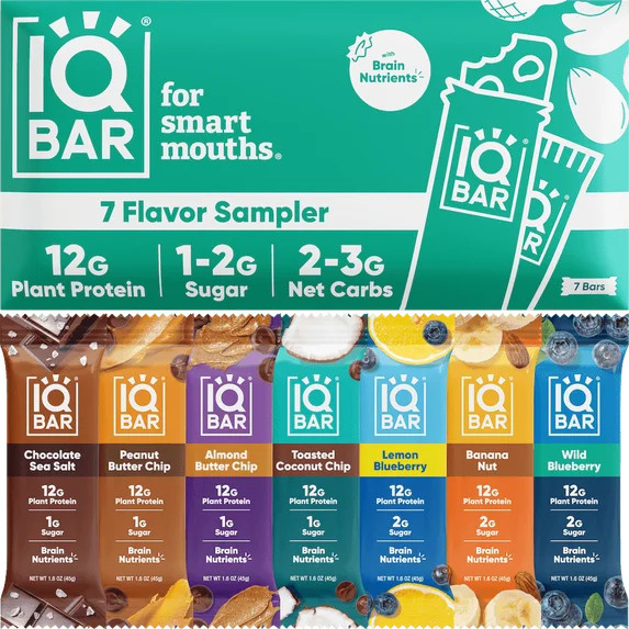 IQBAR Clean Plant Protein Bars - Bar Sampler - 7 Count - Keto, Vegan, High Fiber, Gluten and Dair... | Walmart (US)