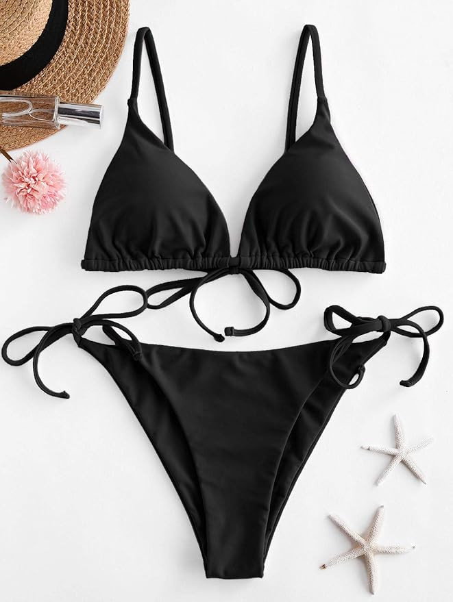 ZAFUL Women's Triangle Bikini Floral String Bikini Set Two Piece Swimsuit Bathing Suits | Amazon (US)