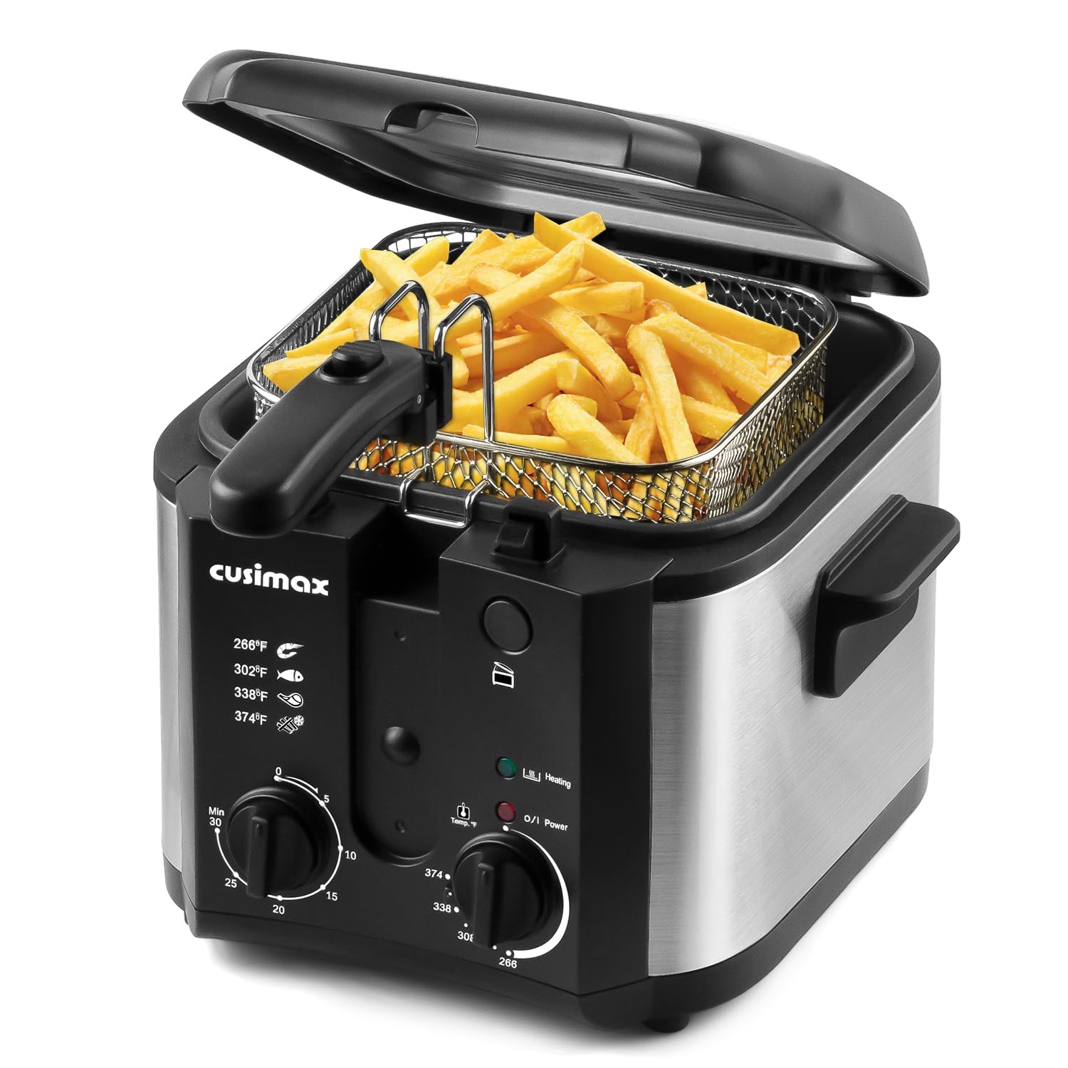 CUSIMAX Electric Deep Fryer for Home Use, 2.5 Liter 1500W Small Deep Fryer with Basket, Adjustabl... | Amazon (US)