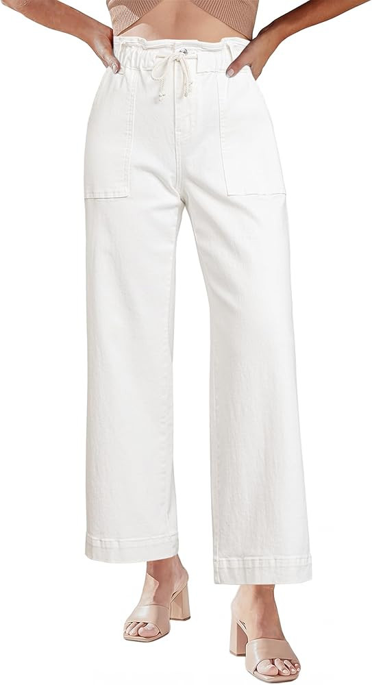 luvamia Wide Leg Jeans for Women Trendy High Waisted Elastic Waist Paperbag Drawstring Stretchy D... | Amazon (US)