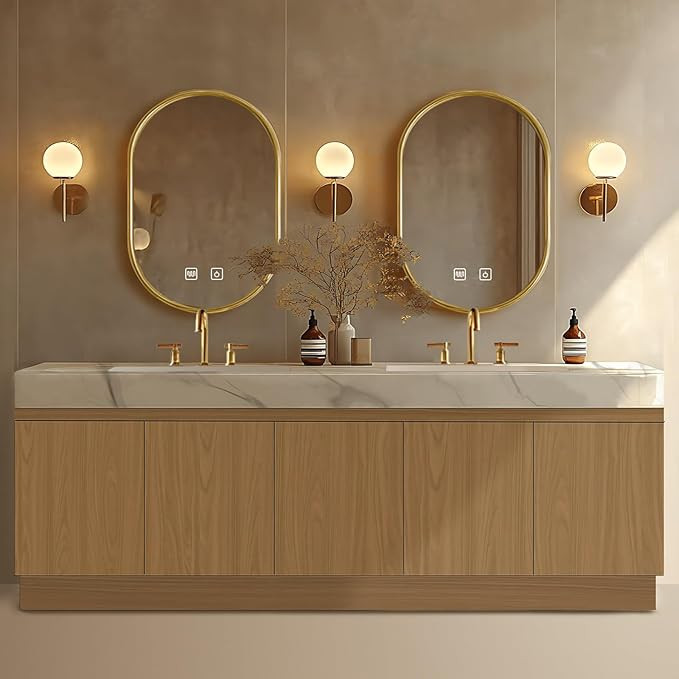 Bathroom Vanity - Retro Bathroom Vanity with Double Sinks Includes Rock Slab Integrated Sink & Ir... | Amazon (US)