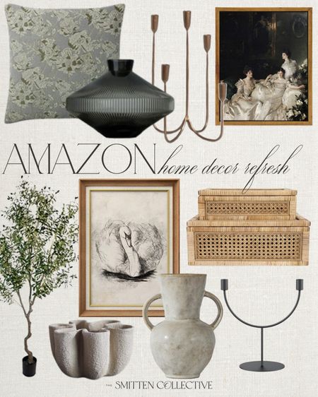 Amazon home decor refresh includes throw pillow, vase, candelabra,  art, stackable rattan storage boxes, candle holder, decorative bowl, and faux tree.

Home decor, home refresh, neutral home decor, moody home decor

#LTKhome #LTKstyletip #LTKfindsunder100