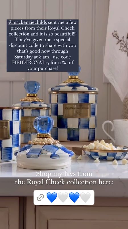 MacKenzie-Childs sent me a few pieces from their Royal Check collection and it is so beautiful!!! They ve given me a special discount code to share with you that's good now through Saturday at 8 am...use code HEIDIROYALI5 for 15% off your purchase!

#LTKitbag #LTKMostLoved #LTKhome