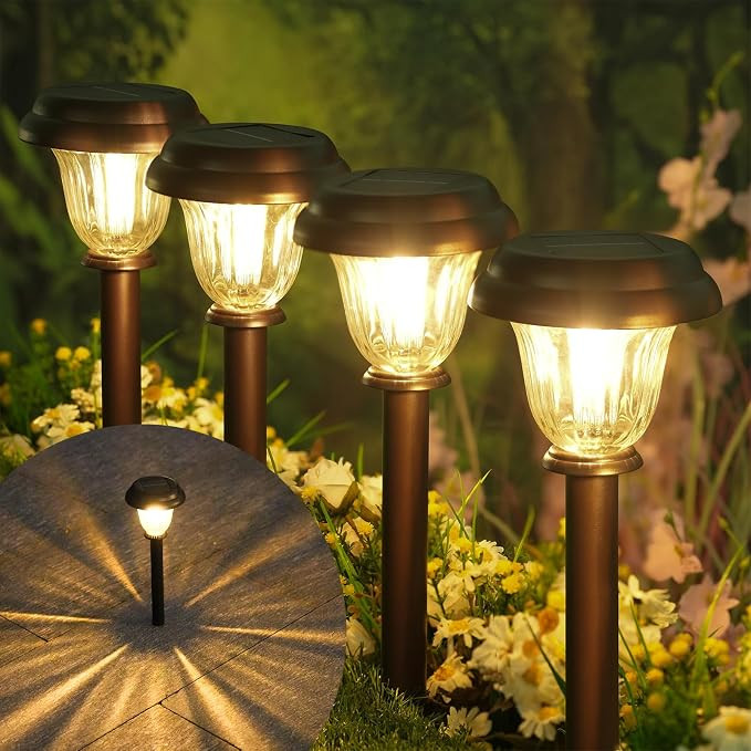 Solar Lights Outdoor, 6 Pack Metal Solar Pathway Lights, Heavy Duty Stainless Steel & Glass, Auto... | Amazon (US)