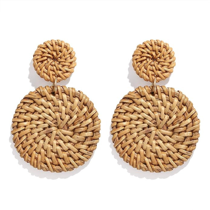 Rattan Earrings for Women Handmade Lightweight Wicker Straw Stud Earrings Statement Weaving Braid... | Amazon (US)