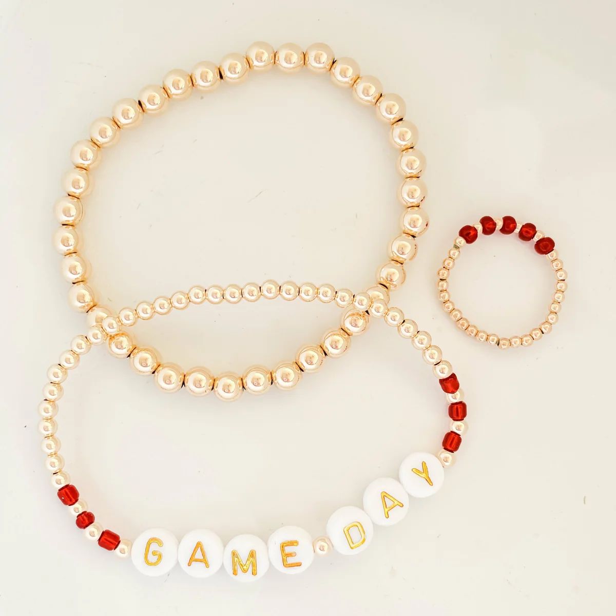 Game Day Ring and Bracelet Set in Burgundy | Beaded Blondes