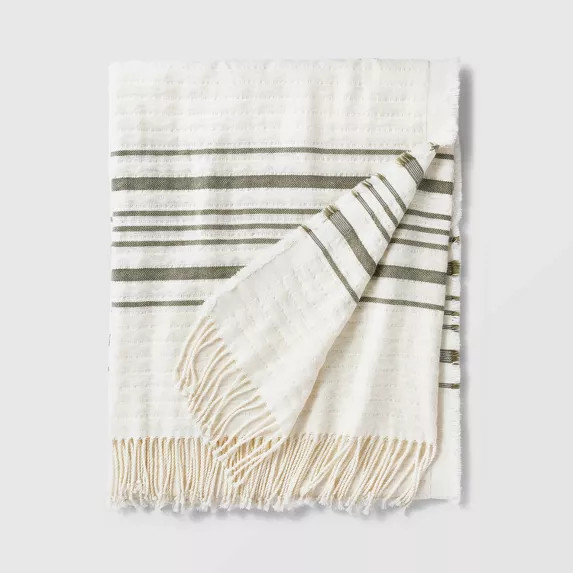 Striped Gauze Throw Blanket Cream/Green - Threshold™ designed with Studio McGee | Target