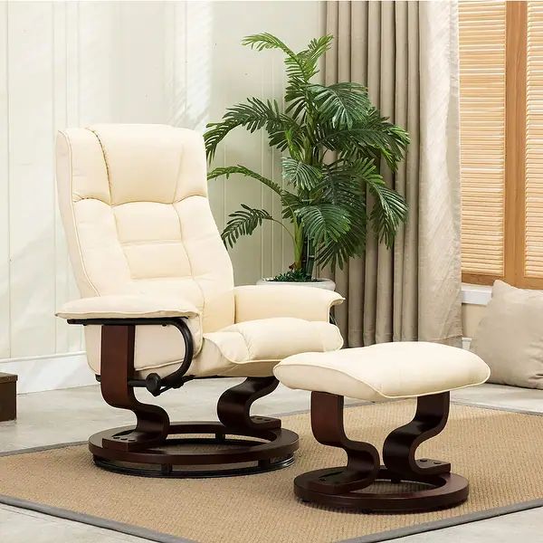 Mcombo Swiveling Recliner Chair with Wood Base and Ottoman - On Sale - Overstock - 32513982 | Bed Bath & Beyond