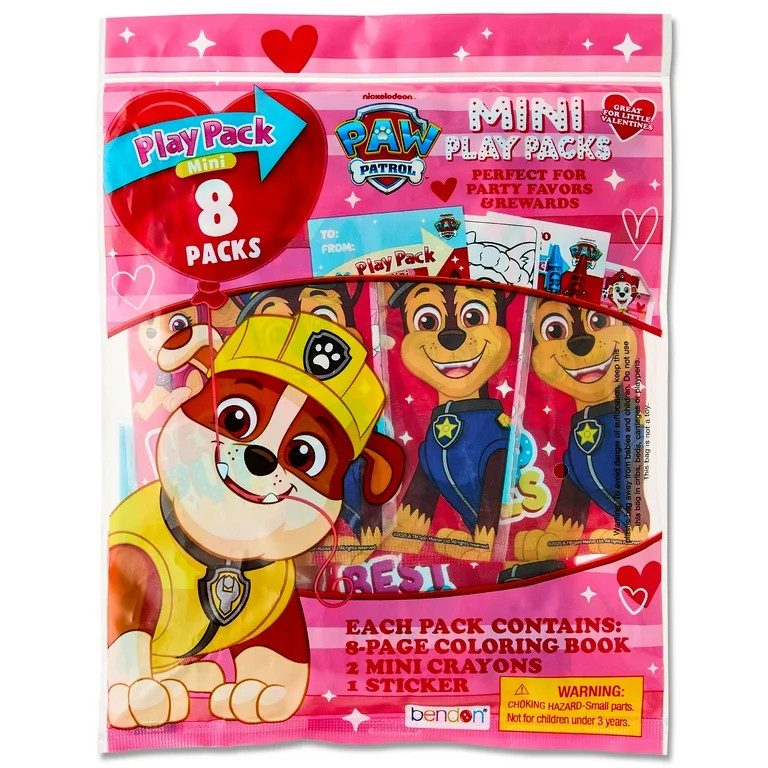 PAW Patrol 8 Count Mini Play Pack with Small Coloring Book and Crayons, Valentine's Day Greeting ... | Walmart (US)