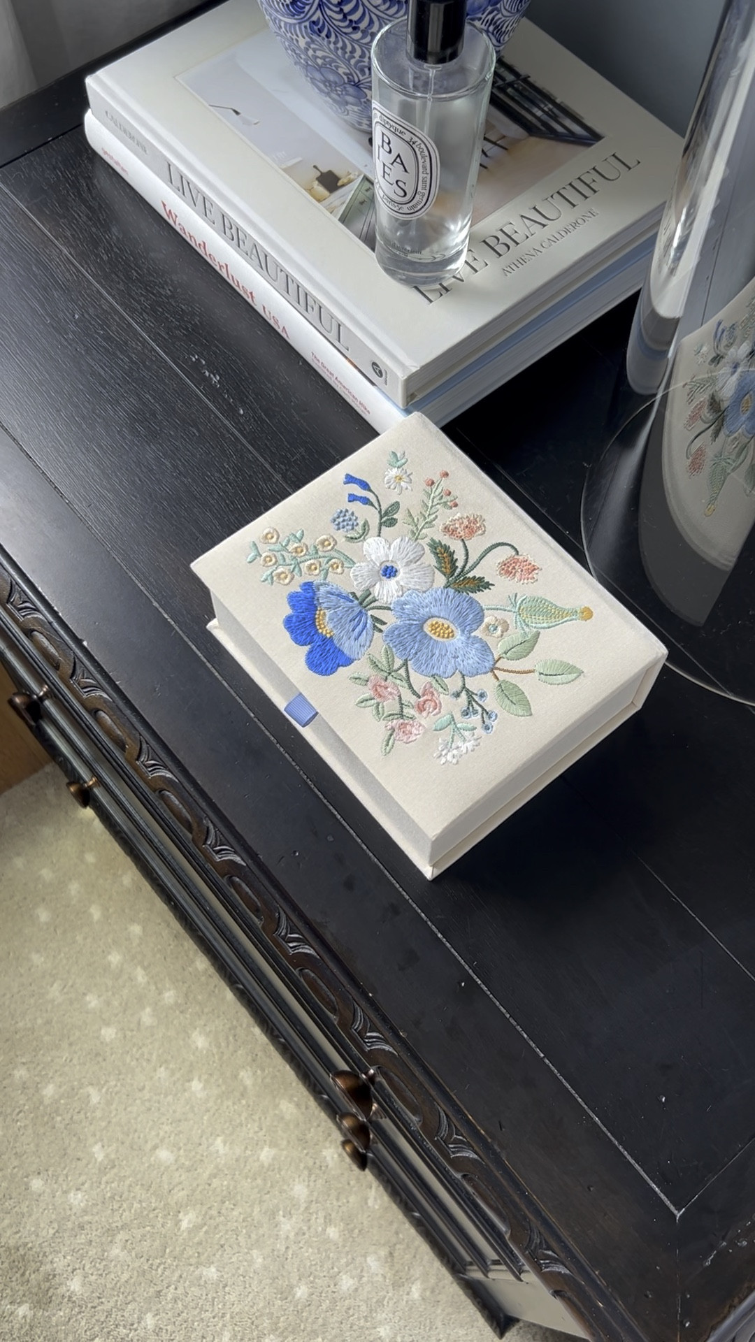 Storage solutions, home organizing, organization, embroidered box, jewelry box, catchall, night stand decor, home accents, gift guide, floral box, home finds from Amazon, interior designer finds

#LTKhome #LTKfindsunder100 #LTKGiftGuide