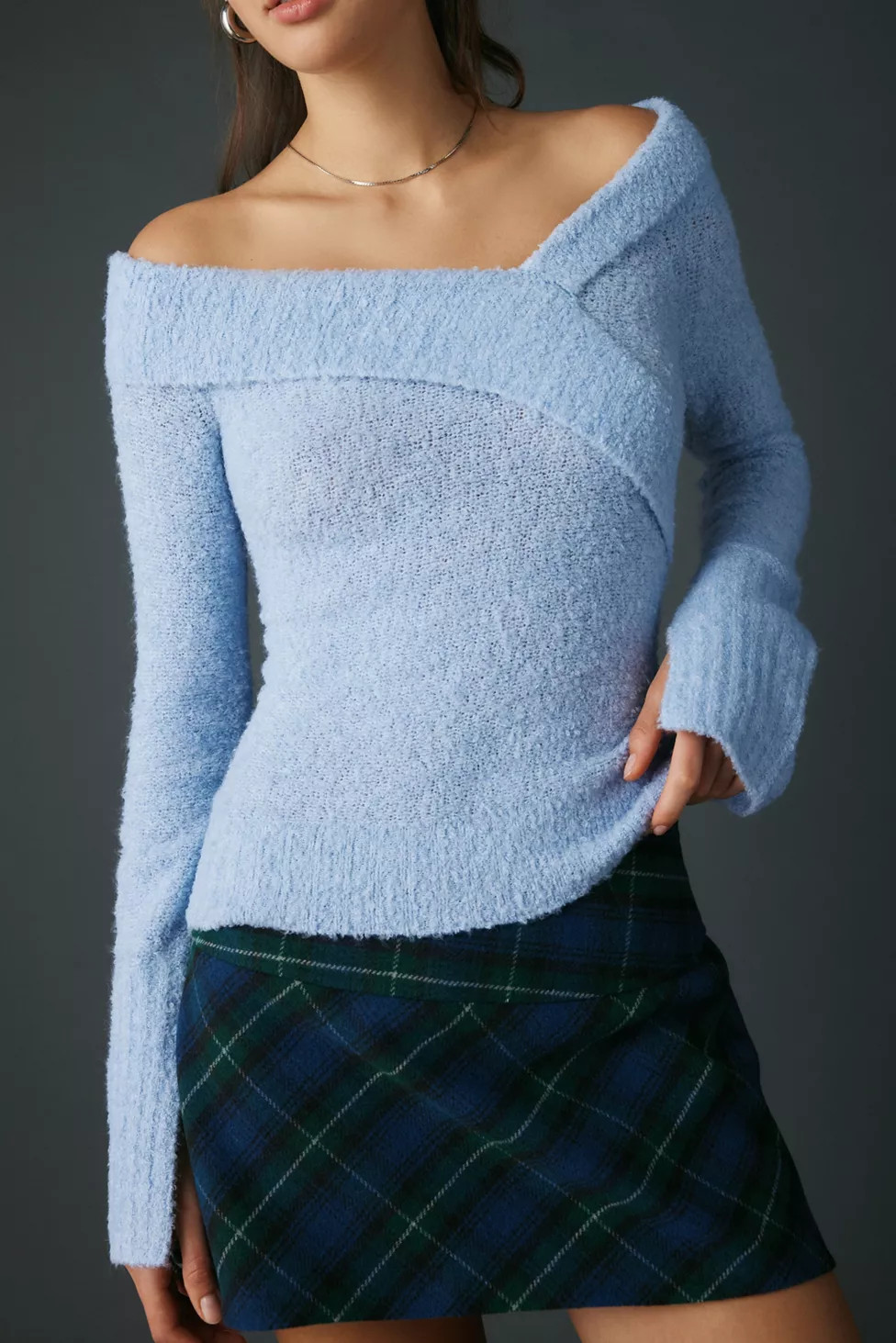 Kimchi Blue Andie Asymmetric Foldover Off-The-Shoulder Sweater | Urban Outfitters (US and RoW)