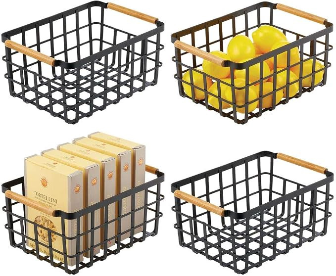mDesign Farmhouse Decor Metal Wire Food Organizer Storage Bin Baskets with Bamboo Handles for Kit... | Amazon (US)