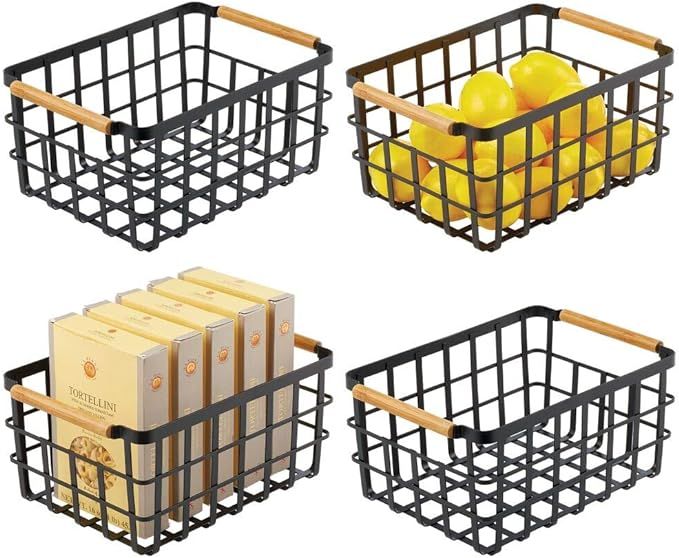 mDesign Farmhouse Decor Metal Wire Food Organizer Storage Bin Baskets with Bamboo Handles for Kit... | Amazon (US)