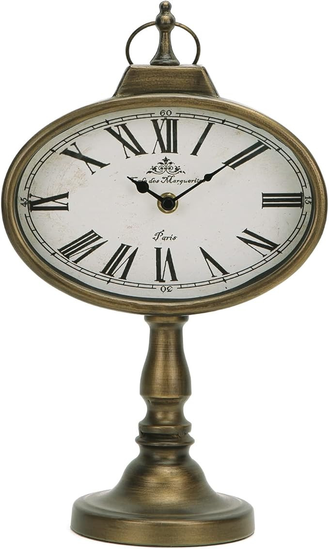 NIKKY HOME Antique Mantel Clock, Gold Retro Desk Clock Silent-Non-Ticking Battery Operated Decora... | Amazon (US)