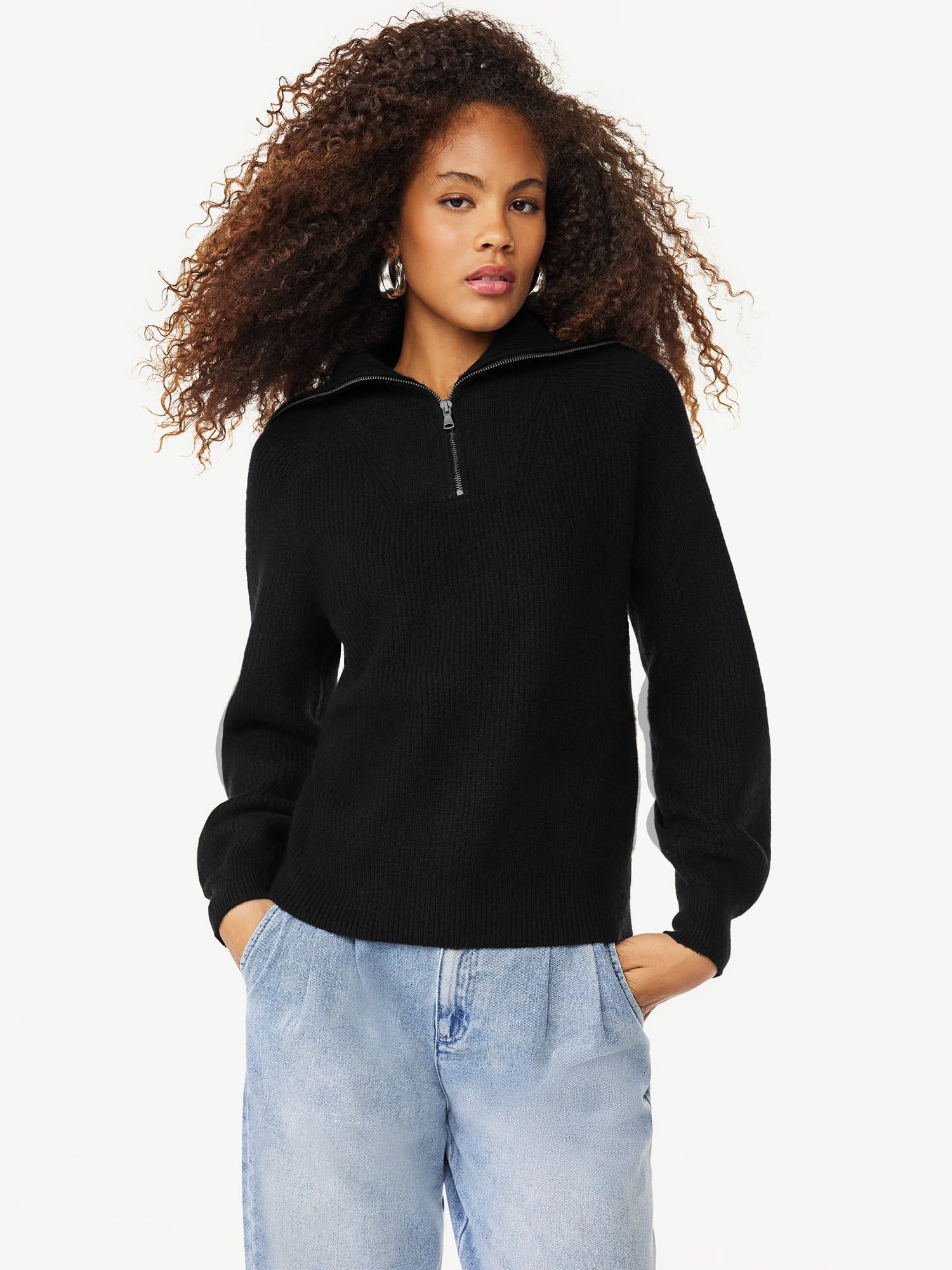 Scoop Women's Half Zip Sweater with Long Sleeves, Sizes XS-XXL | Walmart (US)