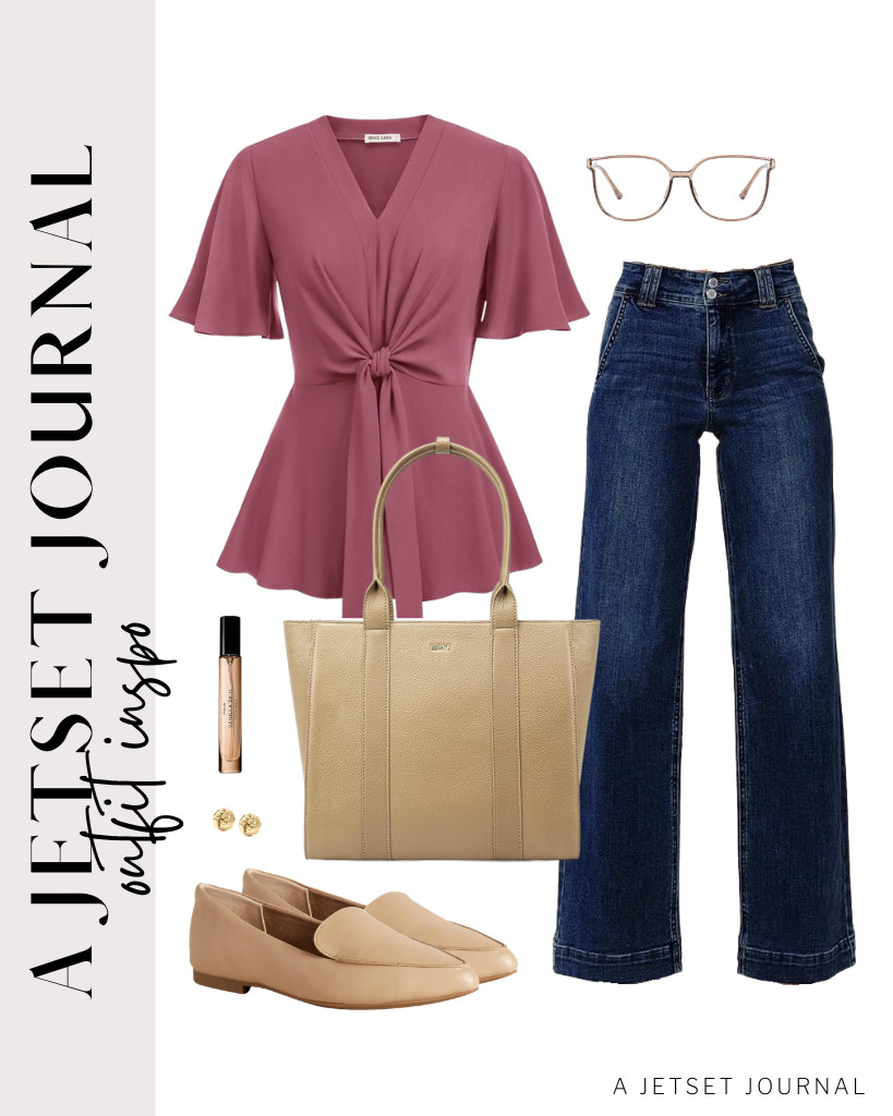 This dark pink GRACE KARIN flowy peplum shirt pairs well with Astylish jeans. These Amazon Essentials loafers and leather work tote match this look. Complete this outfit with these Vintage cat-eye glasses and a few sprays of PHLUR Vanilla Skin Perfume. 

 #LTKSeasonal #LTKSaleAlert #LTKTravel