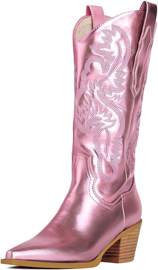 MUCCCUTE Women's Cowgirl Boots Metallic Cowboy Boots Chunky Block Heel Western Boots Ladies Vinta... | Amazon (US)
