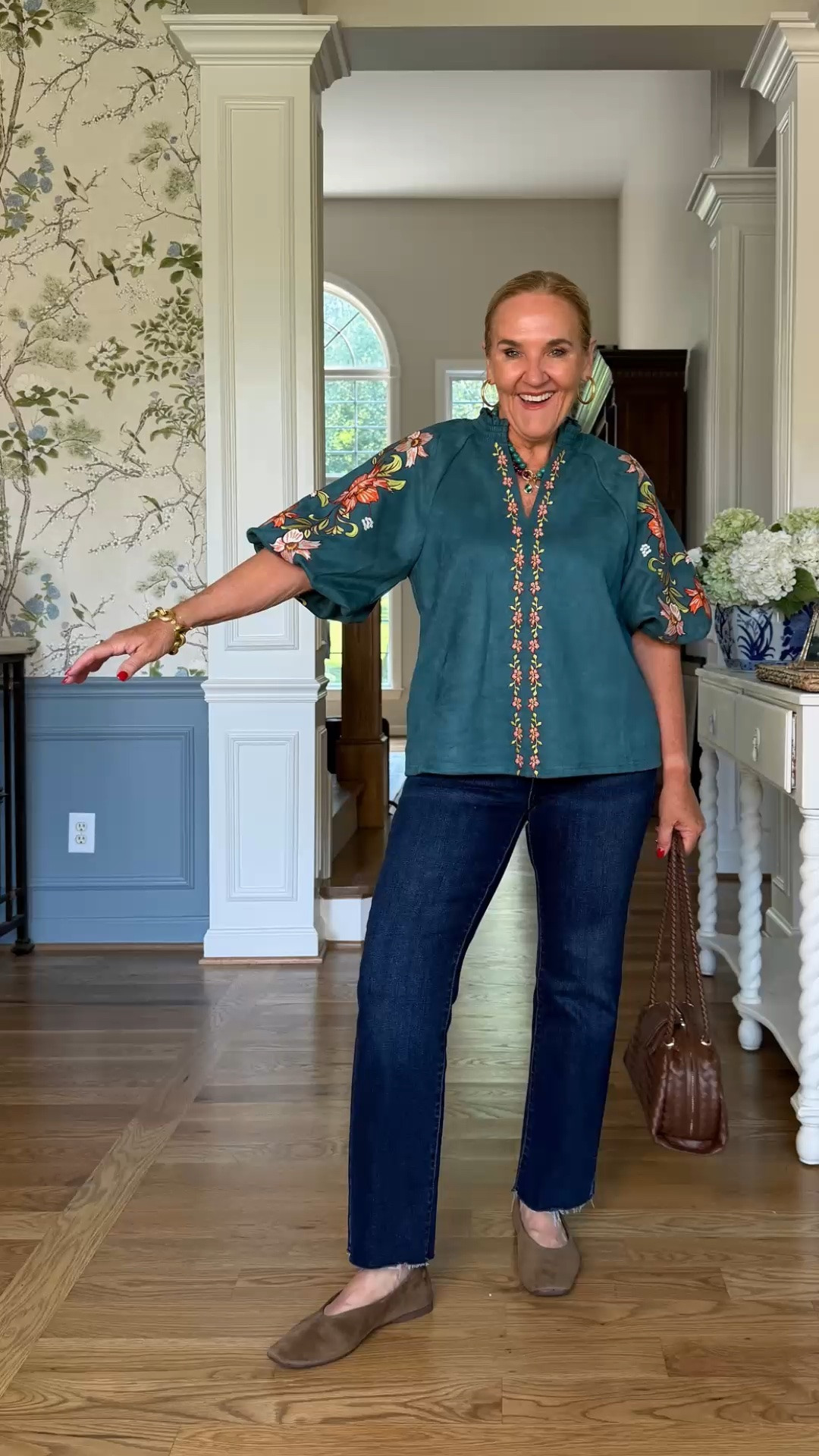 This is one of those tops that makes jeans feel a little more special. I’m wearing a medium in the top and a size 29 in the jeans, and I really like the embroidery down the front!

#LTKootd #LTKOver40 #LTKPetite