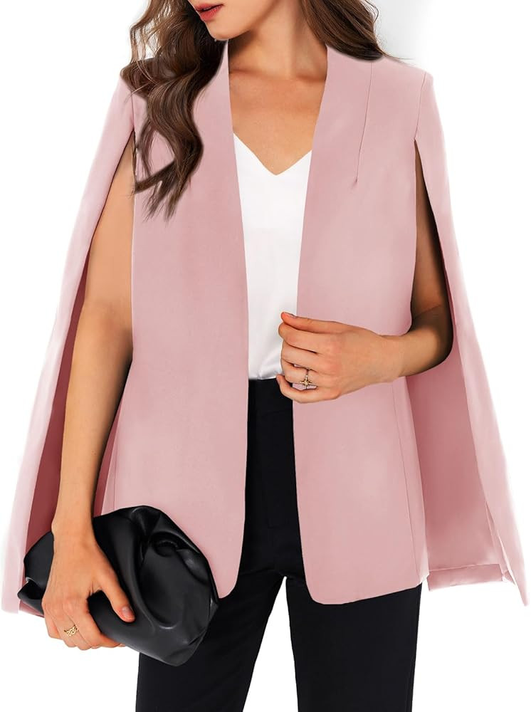 GAMISOTE Womens Cape Blazer Split Sleeve Open Front Casual Jacket Coat Workwear | Amazon (US)