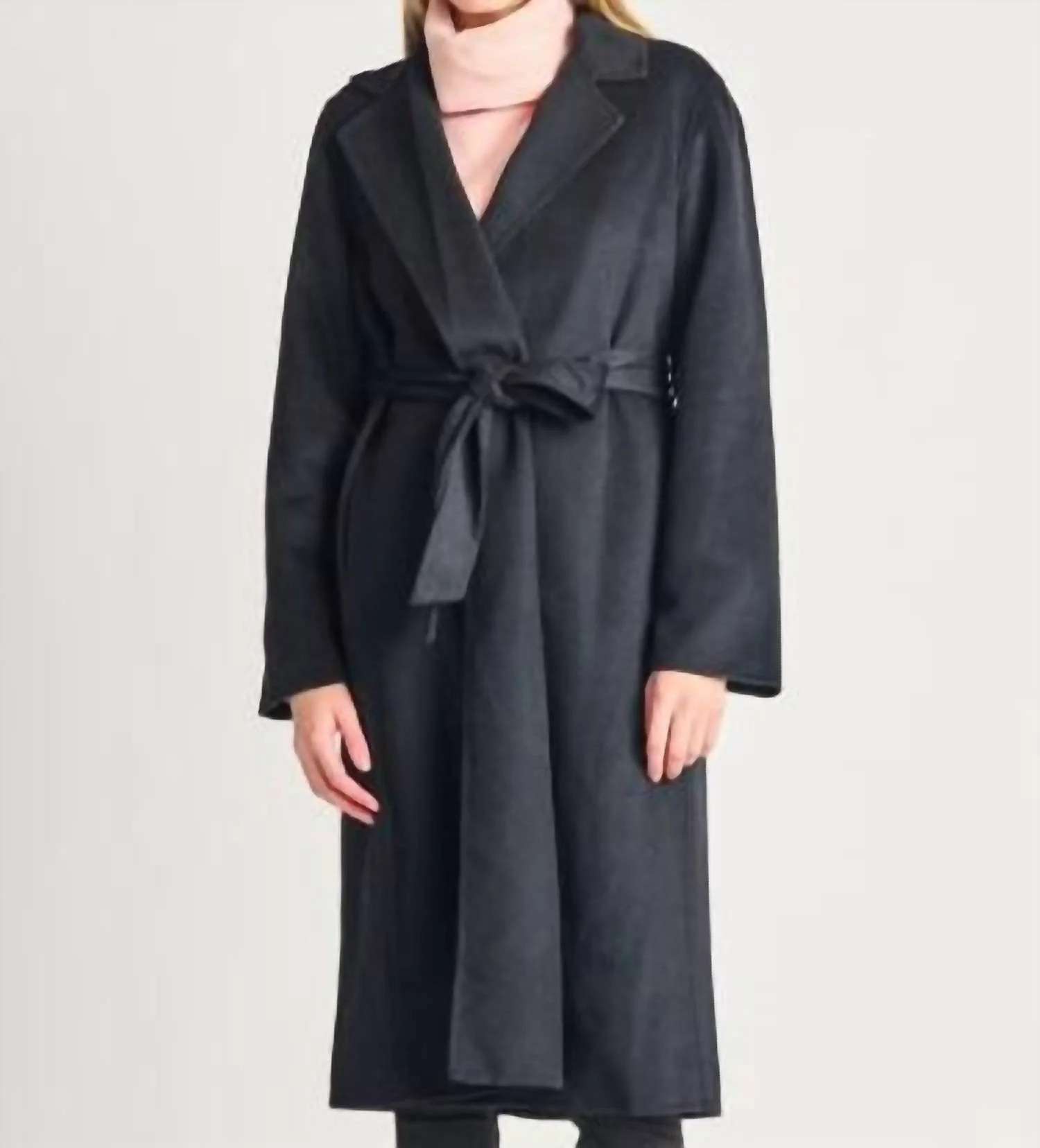 Longline Belted Coat In Black | Shop Simon