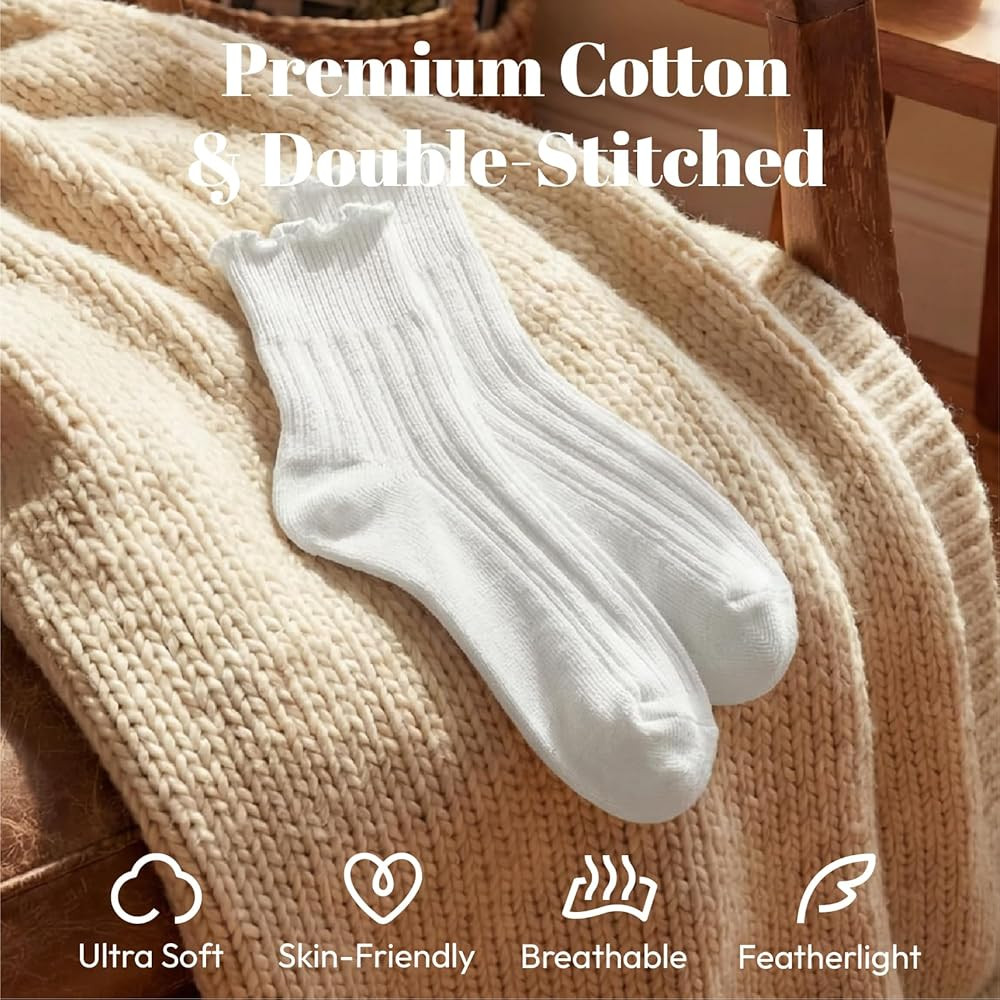 wernies Ruffle Socks Womens 6 Pairs，Cute Ankle Lettuce Edge Frilly Crew Socks | Amazon (US)