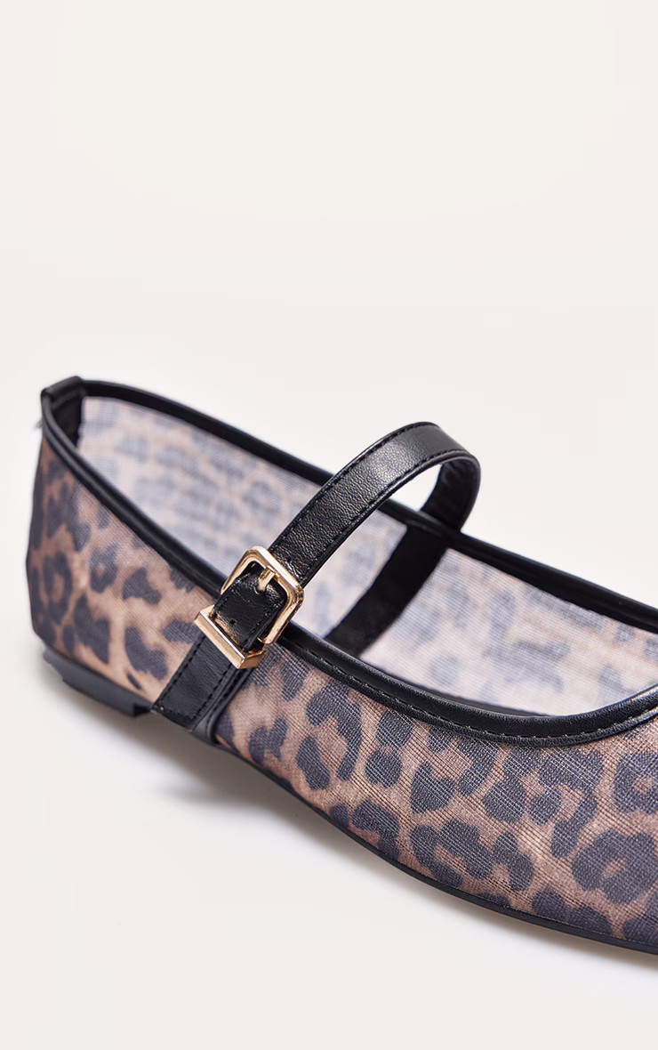 Leopard Mesh Round Toe Buckle Flat Ballet Pumps | Footwear | PrettyLittleThing UK