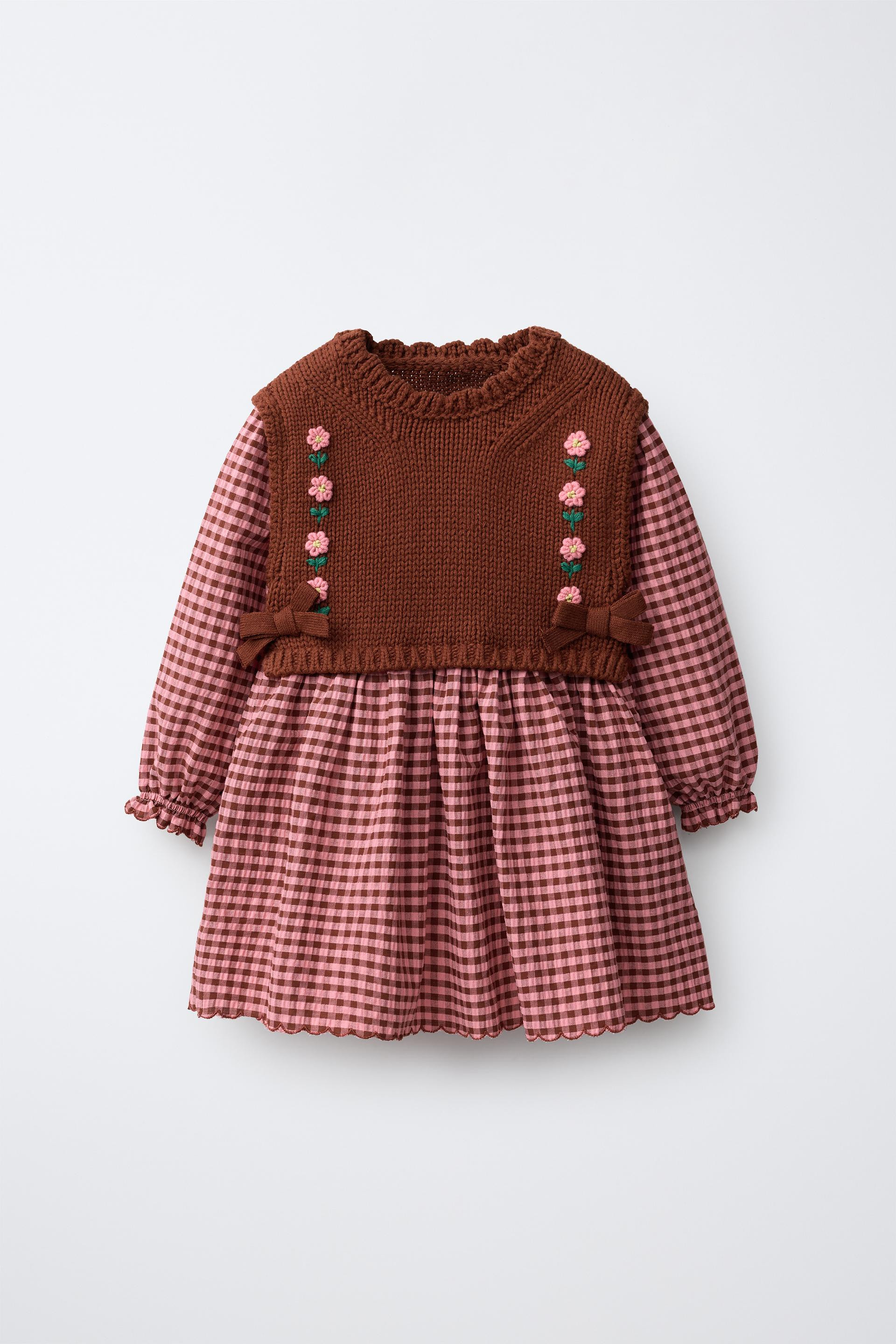 GINGHAM COMBINATION DRESS WITH EMBROIDERED FLOWERS | Zara US