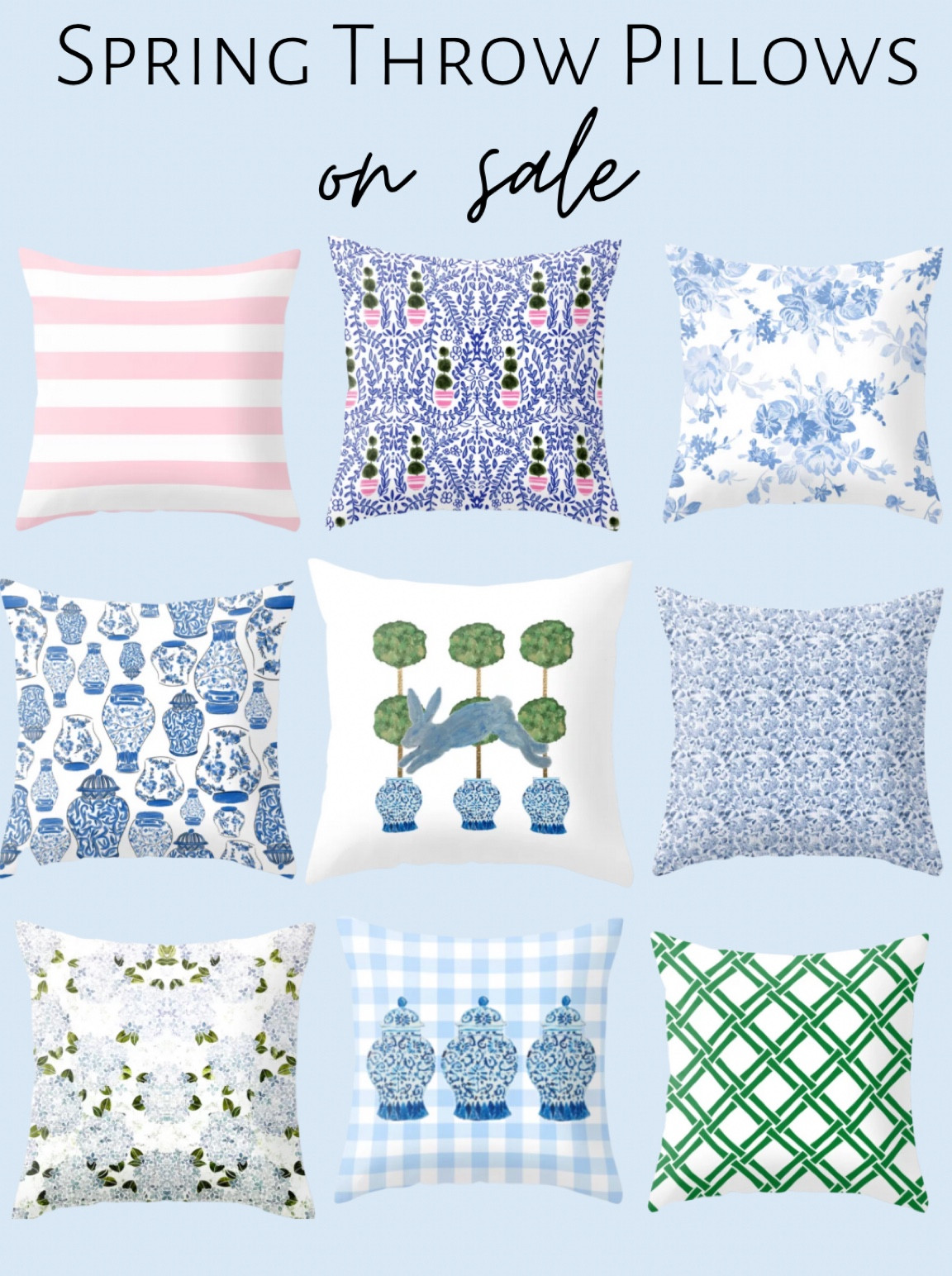 Gorgeous blue and white and pink and green spring throw pillows on sale! 

#LTKhome #LTKFind #LTKSeasonal
