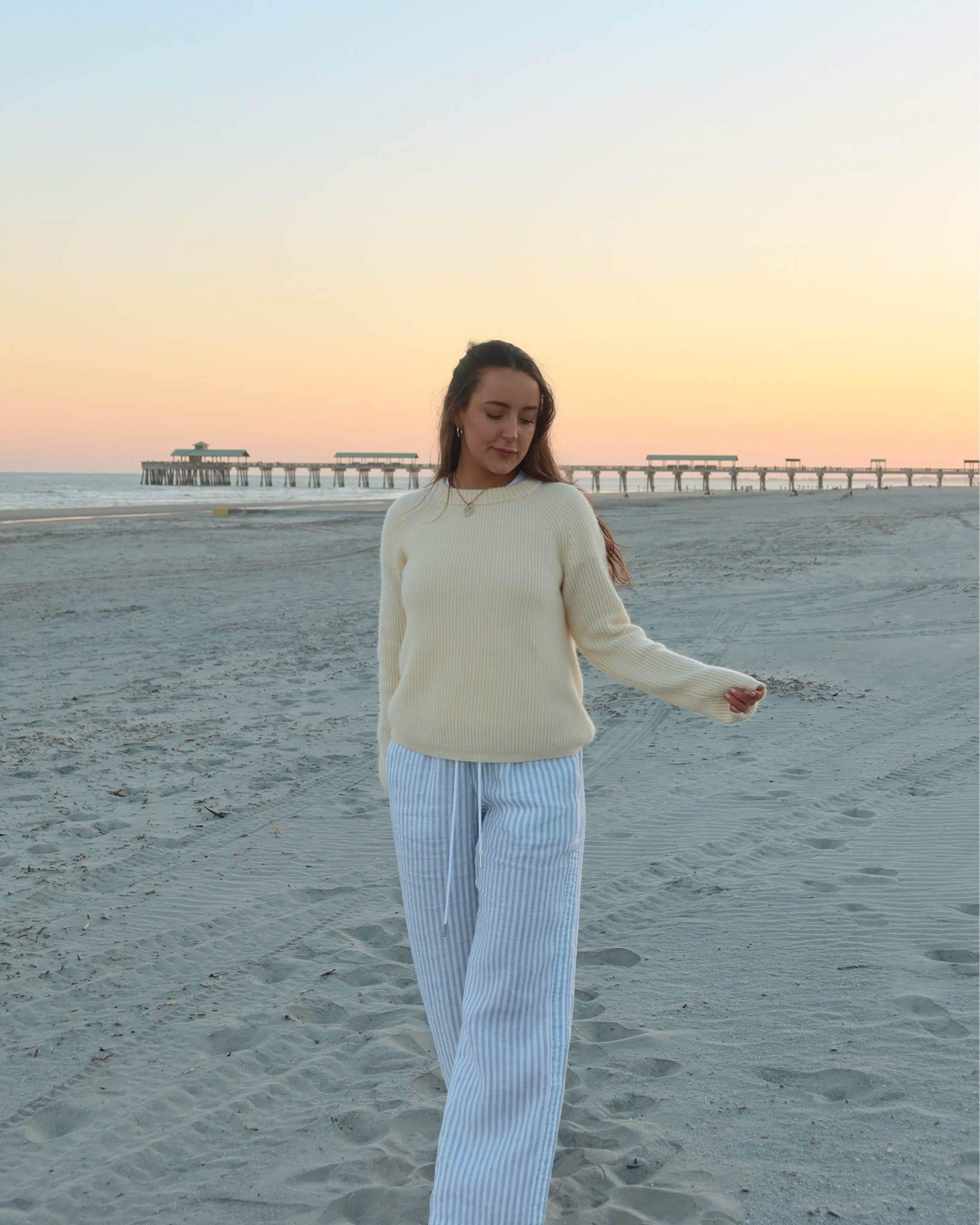 Never met a sunset I didn’t like 🌅🌊💛

This butter yellow cashmere sweater + striped linen pants combo from @onequince is my go-to for cool summer evenings at the beach! 

Head to my IG for the discount code to get 10% off your first order! 

#QuincePartner #summeroutfitideas #coastalsummeroutfit #pinterestoutfit #butteryellowoutfit

#LTKootd #LTKTravel #LTKSeasonal