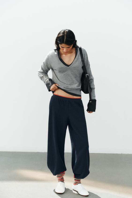 Zara - Soft Trousers With Contrast Stripe - Beige Marl - S - Woman | Zara UK