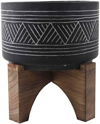 Flora Bunda Modern Concrete Mid Century 7" Black Cement Mountain Texture Pot Planter on Wood Stan... | Amazon (US)