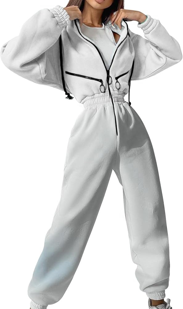 COZYPOIN Women Fleece Jumpsuits One Piece Outfits Hooded Sweatshirt Set High Waist Ladies Jumpsui... | Amazon (US)