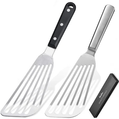 KSENDALO 2 Pack Fish Spatula Stainless Steel Set, Kitchen Metal Spatulas with Flexible Thin Slotted Angled Blade, Silver | Walmart (US)