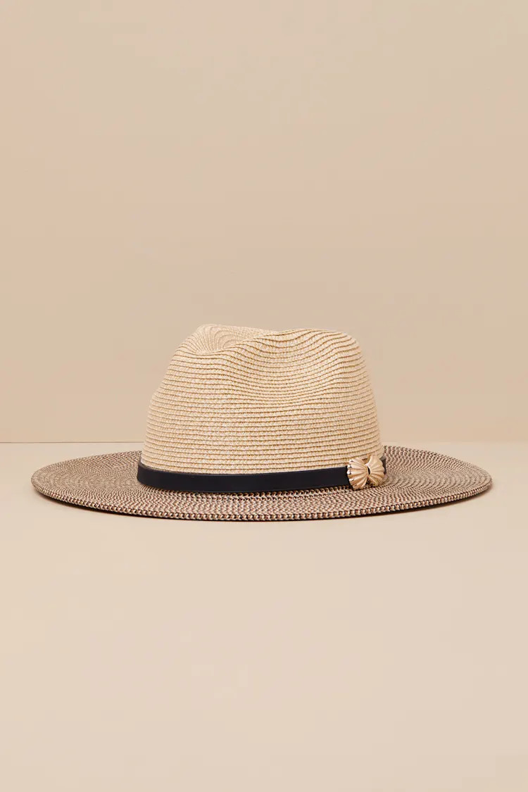 Seaside Beige and Black Two-Tone Straw Fedora Hat | Lulus