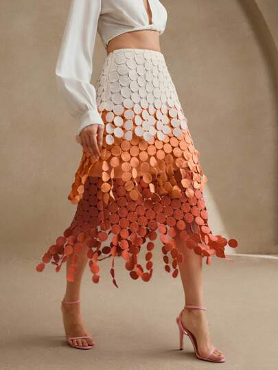 Anewsta Elegant Hollow Embroidery High Waist Orange Fringe Skirt, Loose Flowy Summer Skirt For Wo... | SHEIN