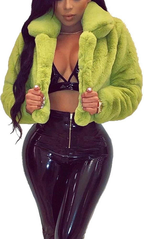 RAMOUG Womens Winter Outerwear Faux Fur Long Sleeve Crop Jacket Shaggy Coat Open Front Cardigans | Amazon (US)