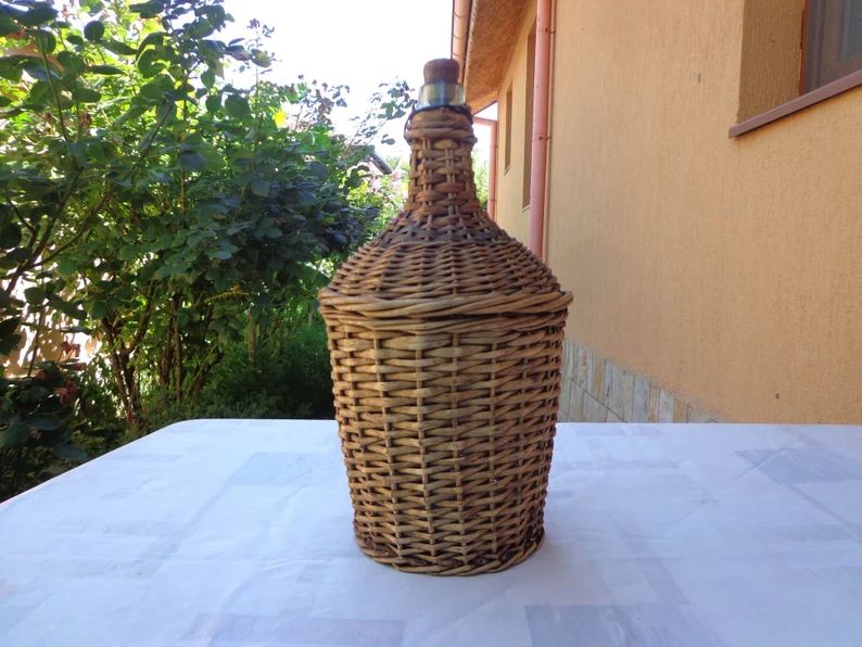 5500 ml. Antique Vintage Wicker WINE Demijohn Bottle With Handle and original stopper. 1960s | Etsy (US)