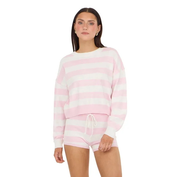 Forever 21 Women’s Cropped Intarsia Sweater and Matching Shorts Set, Long Sleeve Rugby Stripe K... | Walmart (US)
