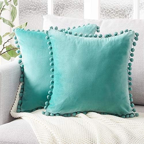 Top Finel Decorative Throw Pillow Covers with Pom Poms Soft Particles Velvet Solid Cushion Covers... | Amazon (US)