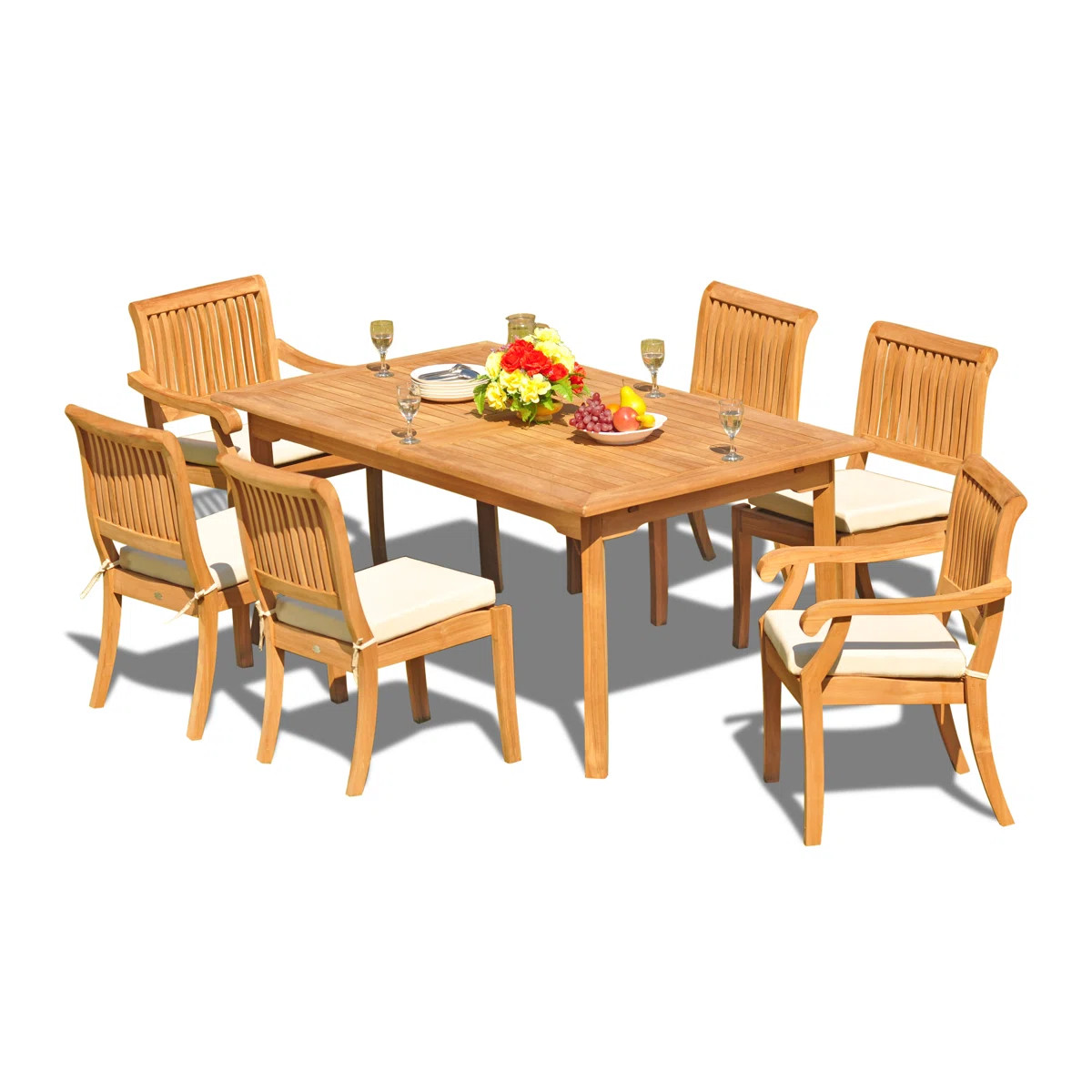 Teak Smith New 7 Pc Luxurious Grade-A Teak Dining Set - 94" Rectangle Table And 2 Stacking Arbor ... | Perigold